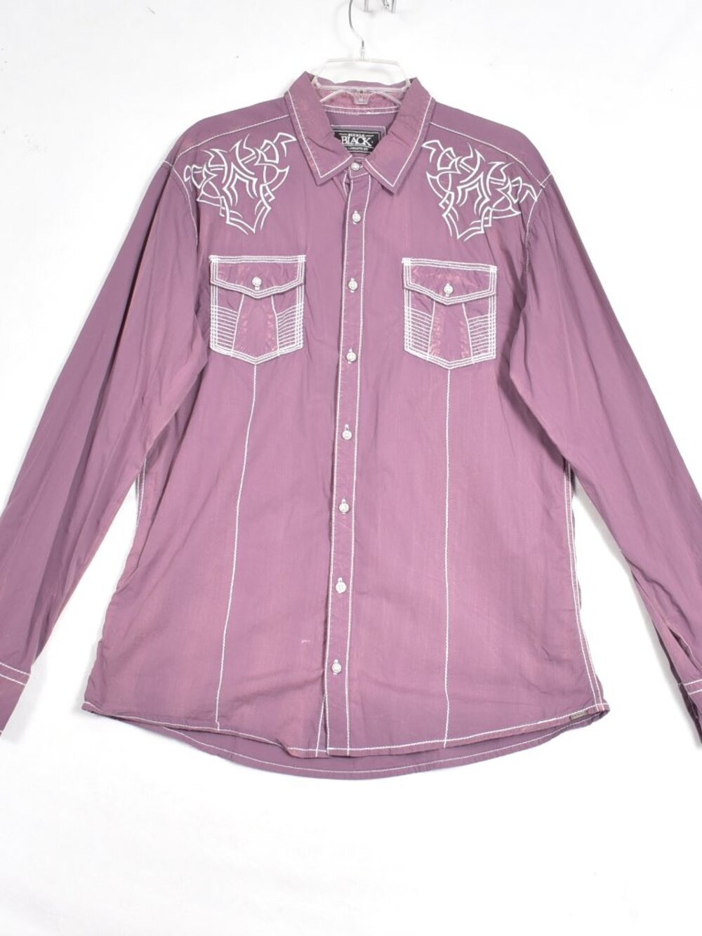 Buckle Black Athletic Fit Men's Purple Button Front Shirt Size Large Embroidered